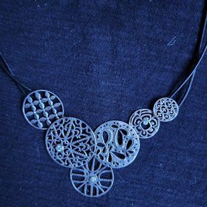Silpada Sterling Silver FILIGREE ART black leather Necklace 18in